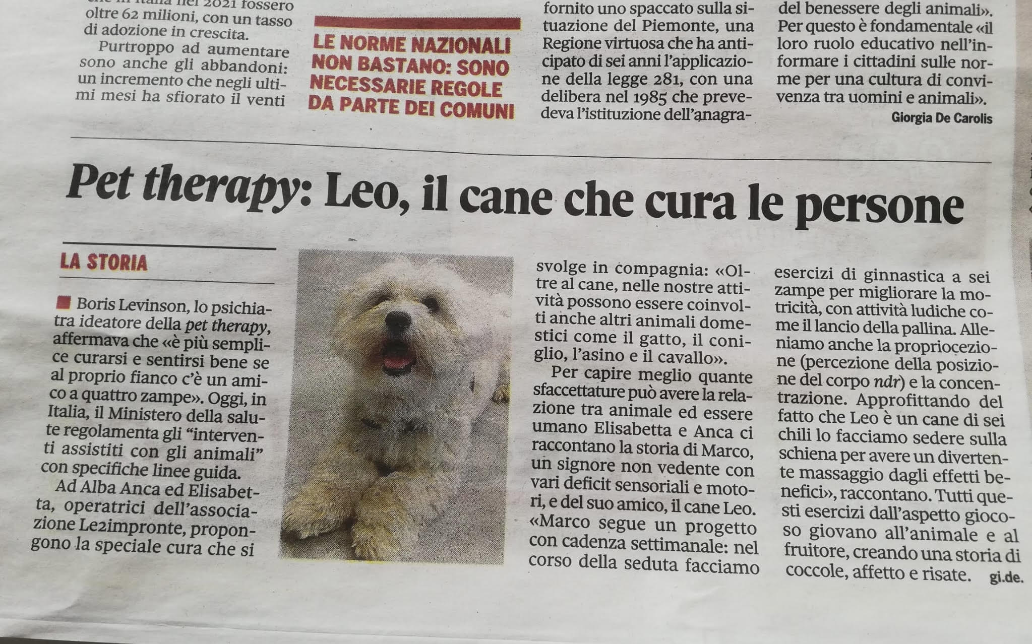 Leo il cane che cura le persone con la pet therapy